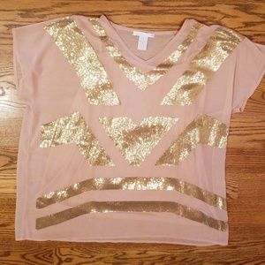 Sheer pink sequined top with color matching camiso